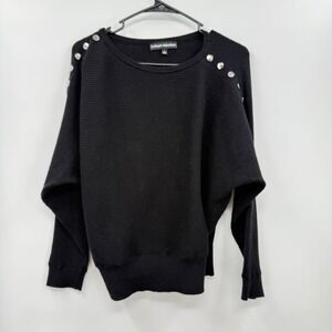 Catherine Malandrino Black Ribbed Knit Batwing Button Shoulder‎ Sweater L